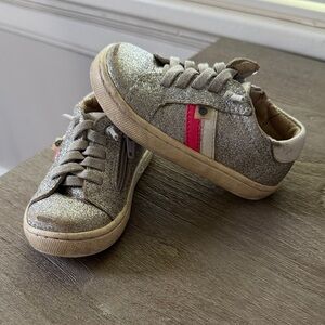 Old Soles Silver Glitter Sneakers with Pink Stripe